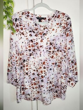 ✨️🪻Simply Vera Wang Floral Blouse| Flowy Lightweight Top Lavender Rust Print✨️